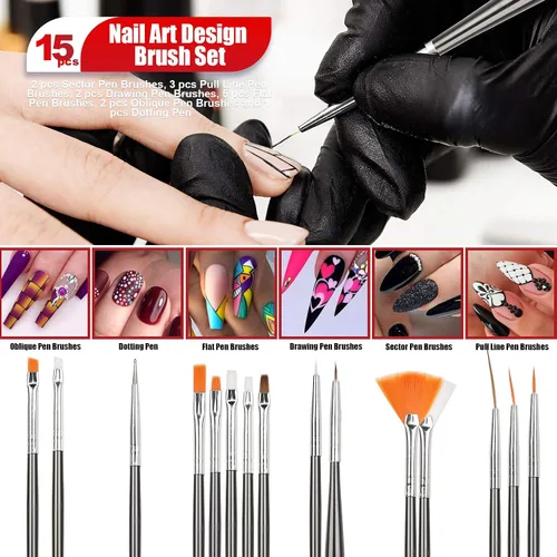 Miniatura 3 de Teenitor Diseñador de bolígrafos de uñas, herramienta de arte de uñas con 15 pinceles de pintura de uñas, herramienta de punteo de uñas, lámina