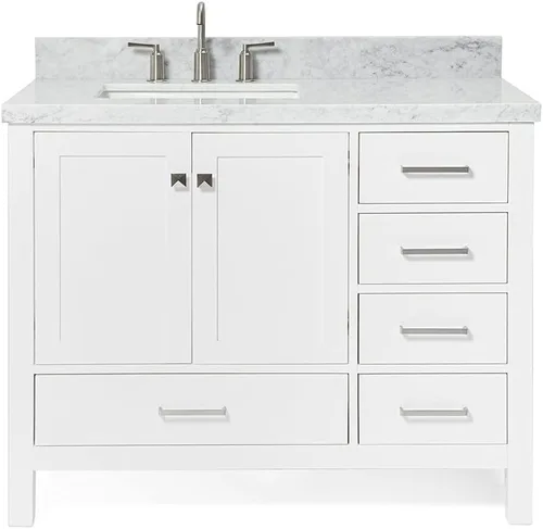 Miniatura 5 de ARIEL Cambridge - Mueble de baño con lavabo de 42 pulgadas, madera maciza, encimera de mármol italiano de Carrara de 1.5 pulgadas, fregadero Blanco