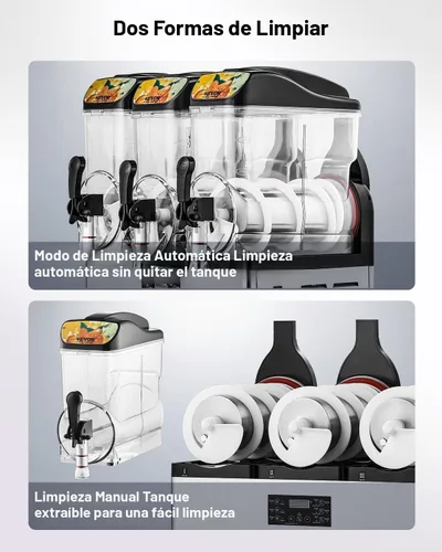Miniatura 5 de VEVOR - Máquina comercial de bebidas heladas, tanque triple de 3x15L, máquina de margaritas, 180 tazas, máquina de batidos y bebidas heladas