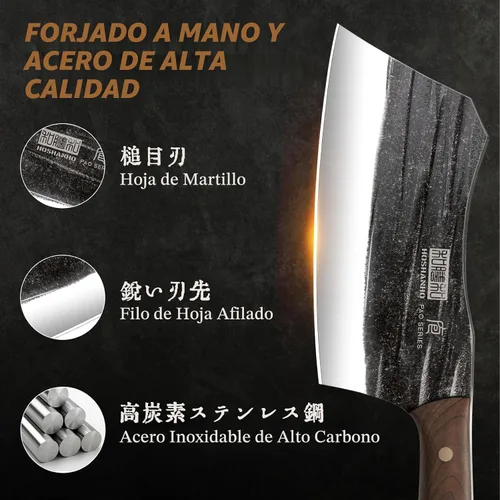 Miniatura 3 de HOSHANHO Juego de Cuchillos de Carnicero, Juego de Cuchillos de Chef Serbios de Acero de Alto Carbono de 3 Piezas con Cuchillo de Deshuesar