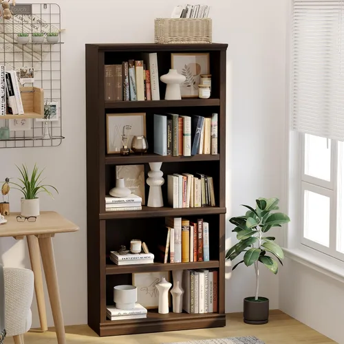 blini Estantería Alta de 5 Baldas con Libreros de Madera, 33 Pulgadas de Ancho, Estante de Piso para Exhibición y Almacenamiento, 70 Pulgadas en