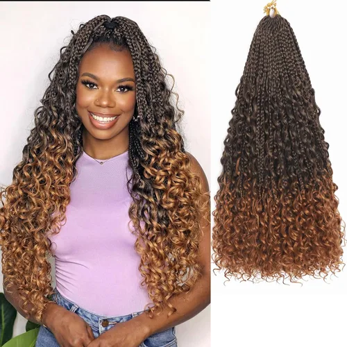 Miniatura 33 de Flagship 9 Paquetes Goddess Box Braids Cabello de Ganchillo para Mujeres Negras - 10 Pulgadas Pre-enrollado con Puntas Rizadas, Estilo Bohemio