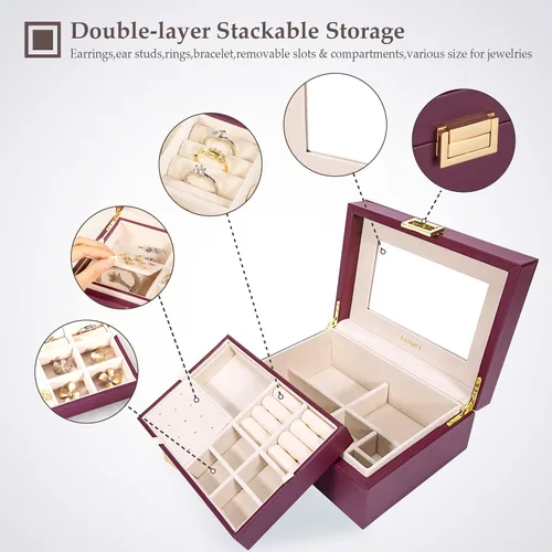 Miniatura 3 de LANDICI Joyero organizador para mujeres y adolescentes estuche grande de almacenamiento de joyas con espejo y bandeja extraíble de 2 capas soporte