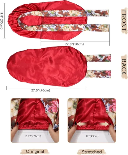 Miniatura 5 de Gorro largo de satén para trenzas, capó de seda para dormir, banda elástica para mujeres negras, cabello rizado Borgoña