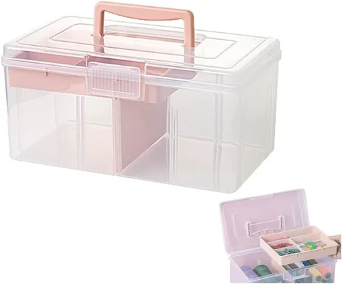 Miniatura 9 de Caja de almacenamiento pequeña y portátil de plástico para adornos de belleza, uñas y accesorios para el cabello, estuche de cosméticos con asa