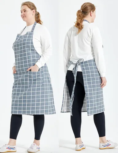 Miniatura 5 de Delantales de algodón y lino para hornear, talla grande, para mujer, con bolsillos, cocina