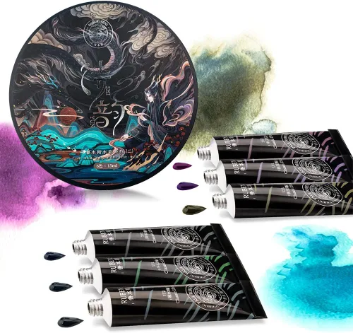 Paul Rubens Juego de pinturas de acuarela, 6 tubos de 0.5 fl oz, colores de granulación y capas, buena transparencia, fuerte difusibilidad, ideal