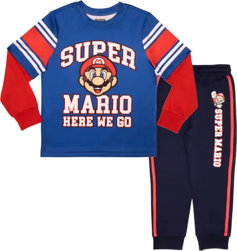 Nintendo Super Mario - Juego de 2 piezas de camiseta de manga larga para niños y pantalones deportivos, paquete de 2 unidades para niños y niños