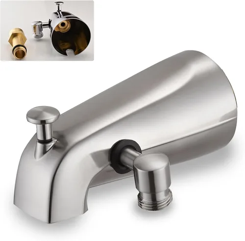 Boquilla de bañera totalmente metálica con desviador de níquel cepillado, se ajusta a rosca de 1/2" o 3/4" IPS, grifo de bañera con desviador de