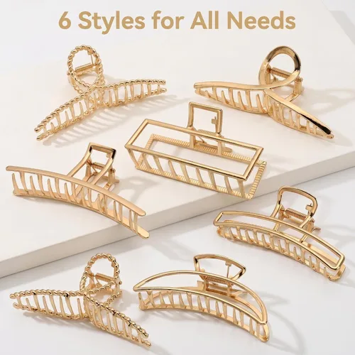 Miniatura 4 de LUKACY Paquete de 6 pinzas de metal grandes para el cabello, pinzas de pelo doradas grandes de 4 pulgadas, pinzas de pelo perfectas para mujeres