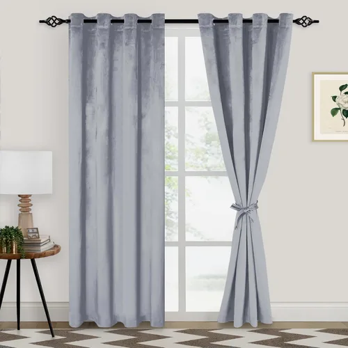 Miniatura 29 de XWZO Cortinas de terciopelo azul de 63 pulgadas de largo, elegantes cortinas de lujo suaves para sala de estar, aislamiento térmico, oscurecimiento