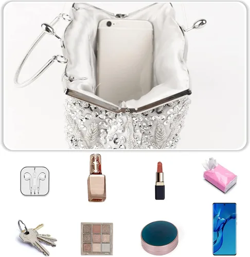 Miniatura 4 de Bolso de mano de noche para mujer, estilo vintage, con cuentas, con lentejuelas, bolso de boda
