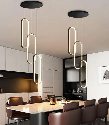 Miniatura 5 de Lámpara de Araña de Anillo Moderna LED Regulable Luz de Techo para Isla de Cocina Sala de Estar Escaleras Comedor Negro