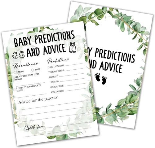 Miniatura 15 de Greenery - Tarjetas de juego de eucalipto para baby shower, suministros de fiesta de revelación de género de la selva tropical, diseño neutro