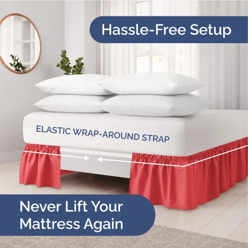 Miniatura 2 de CGK Linens - Falda de cama envolvente con volantes, color rojo, para camas de tamaño Queen con altura de 12 pulgadas sin arrugas, plisada con tela