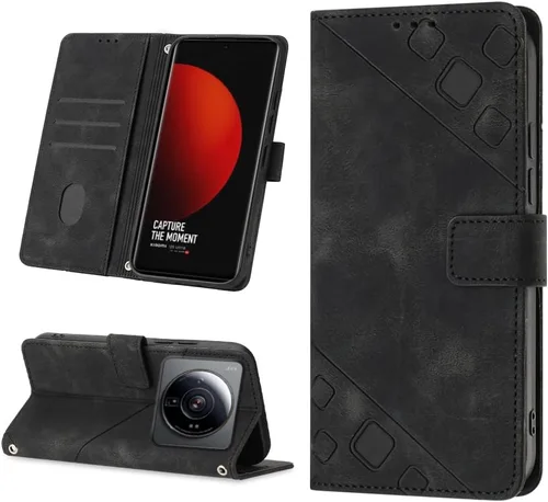 Miniatura 2 de Flip Case for Xiaomi 12 Ultra/12S Ultra,Skin Feeling Embossed Solid Color Premium Leather Wallet Case with Hand Strap