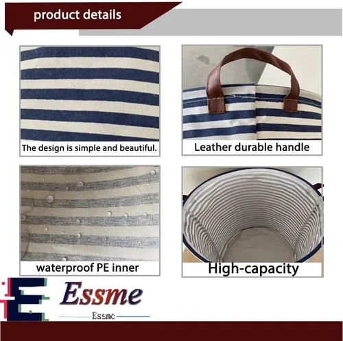 Miniatura 5 de ESSME Paquete de 2 cestas de lavandería para niños, canasta de almacenamiento plegable con revestimiento de polietileno impermeable, cesta de tela