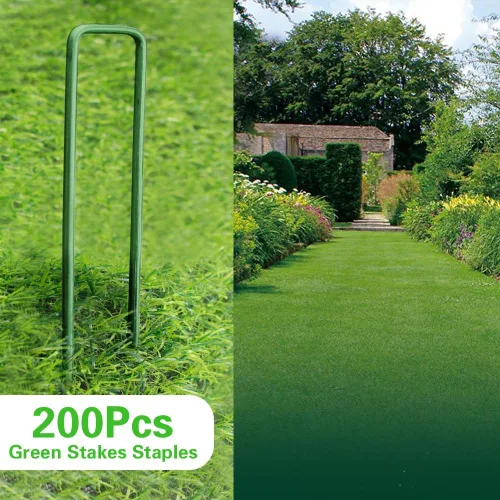 Miniatura 4 de Bakulyor 200 grapas verdes para jardines de 6 pulgadas, estacas de césped artificial, pasadores de tela galvanizada para césped de calibre 11