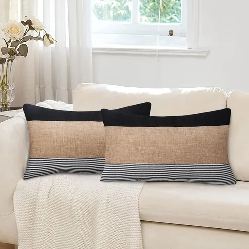 Miniatura 6 de JASEN Fundas de almohada negras de 12 x 20 pulgadas, fundas de almohada decorativas estilo bohemio lumbar para sofá o cama