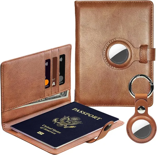 elzama Soporte para pasaporte para mujer, cartera RFID con soporte para etiquetas de aire, bolsillo con cremallera, ranuras para tarjetas de crédito