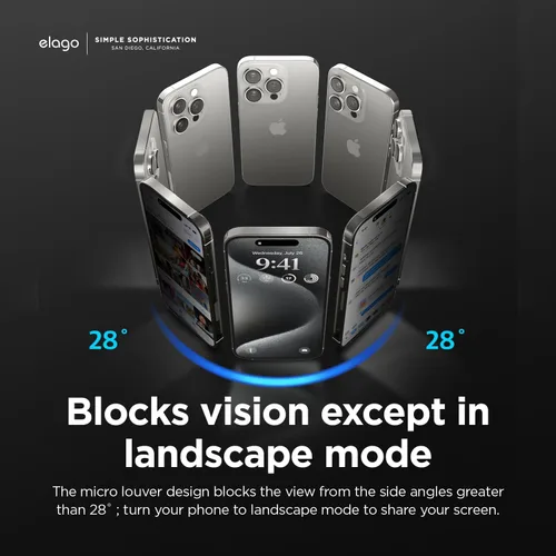 Miniatura 3 de elago Vidrio de privacidad + protector de pantalla compatible con iPhone 15 Pro Max, protege la privacidad, dureza de superficie 9H