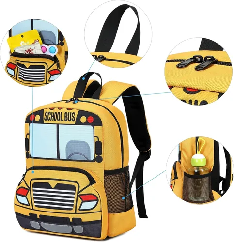 Miniatura 8 de Mochila para niños pequeños, preescolar, autobús, bolsa de libros 3D para jardín de infantes con lonchera aislante
