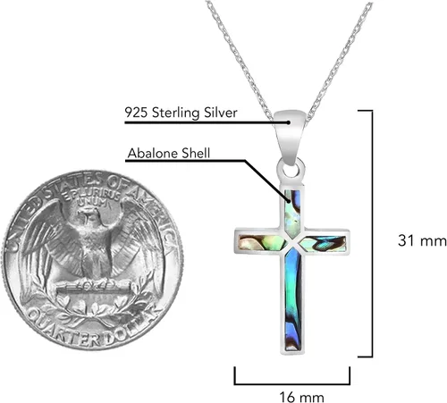 Miniatura 5 de AeraVida Collar iridiscente de plata de ley 925 con concha de abol de cruz de fe, 18 pulgadas, Concha