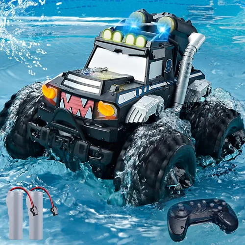 Auto de control remoto anfibio 3 en 1, barco a control remoto/pistola de agua, 2.4 GHz, todo terreno, camiones monstruos impermeables para niños de