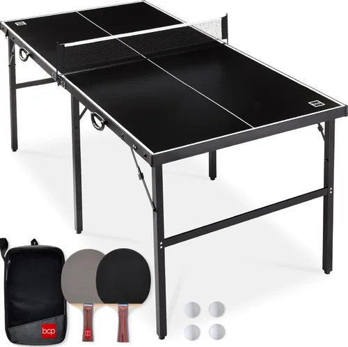 Miniatura 8 de Best Choice Products Mesa de ping pong portátil, de tamaño mediano, plegable, para interiores y exteriores, con 2 paletas, 4 pelotas incluidas