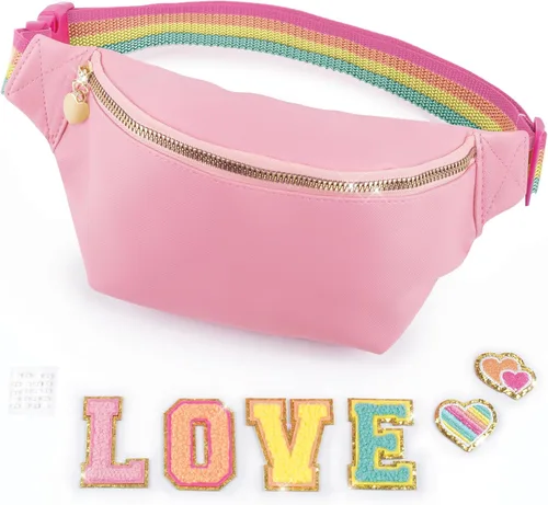 Miniatura 3 de Make It Real Bolsa de moda con parches, 9 piezas, bolsa rosa con cremallera con banda de arcoíris, personalizable, parches de amor, adolescentes