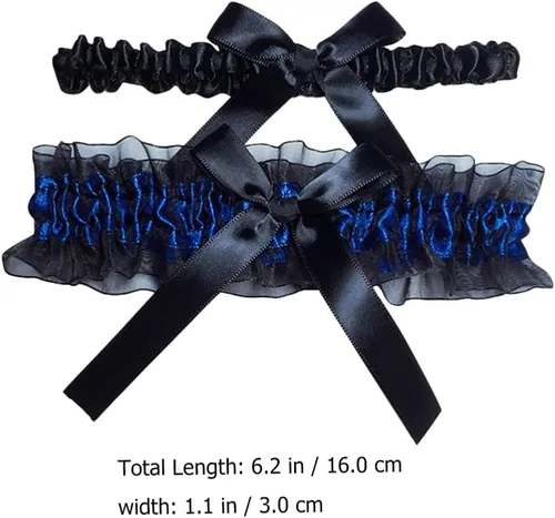 Miniatura 5 de ValiCLUD 1 juego de ligas de novia sexy para novias de encaje y piernas decoraciones (negro, azul)