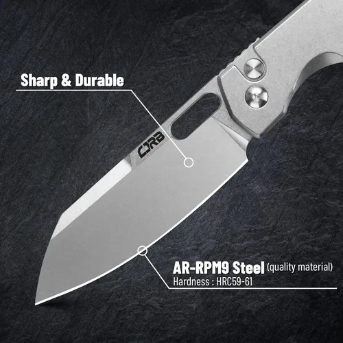 Miniatura 5 de Cuchillo de Bolsillo EDC CJRB Ekko (J1929) con Bloqueo de Botón, Cuchillo Plegable Pequeño, Hoja de Acero AR-RPM9 y Mango de Acero Inoxidable Hoja