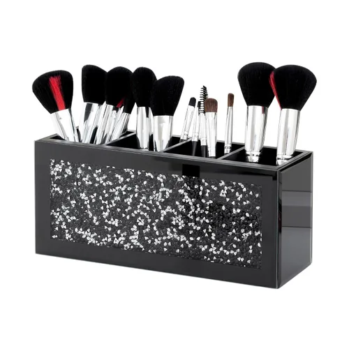 Miniatura 11 de SHYFOY Organizador Portacepillos de Maquillaje Negro, Organizador de Almacenamiento de Cepillos de Cosméticos de 3 Ranuras de Vidrio con Diamante