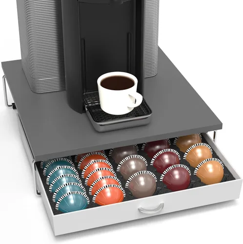 Miniatura 13 de Deco Brothers cajón de almacenamiento con soporte para cápsulas Nespresso vidrio templado, VertuoLine Negro