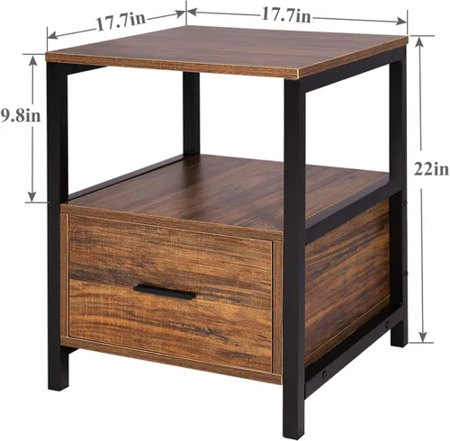 Miniatura 3 de VECELO - Moderna mesita de noche con cajón extremo cuadrado, mesa auxiliar para dormitorio, sala de estar, espacio pequeño, soporte de noche