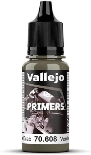 Vallejo - Color de imprimación de superficie | Oliva USA Drab 0.6 fl oz. (0.6 fl oz.) | Acabado mate y secado rápido | Perfecto para aerografía y