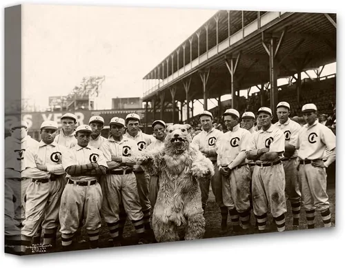 Foto del equipo de béisbol vintage de Chicago de 1908 con mascota, póster de lienzo de 16 x 20 pulgadas, arte de pared clásico antiguo, decoración