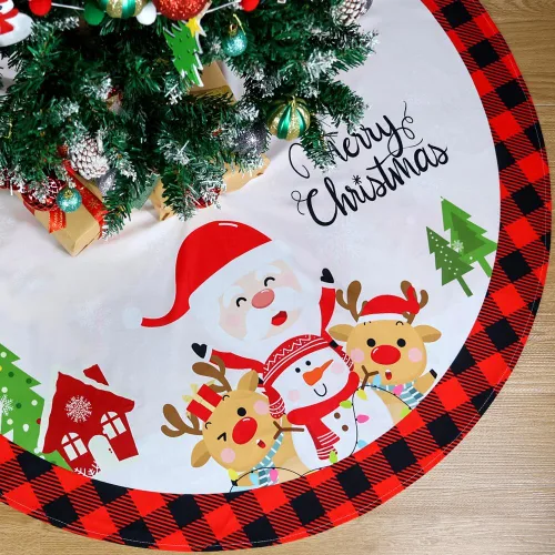 Miniatura 13 de Falda de árbol de Navidad, 48 pulgadas Falda de árbol de Navidad a cuadros de búfalo rojo y negro, falda de árbol de Navidad rústica gruesa