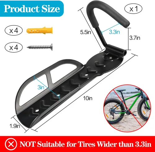 Miniatura 4 de DkOvn Paquete de 1/2/4 Soportes de Pared para Bicicleta de Garaje, Soporte de Pared para Bicicleta con Tornillos, Soporta hasta 66 lb para 1 paquete