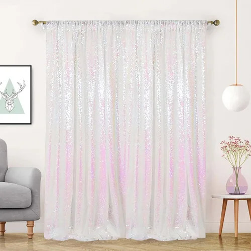 Miniatura 48 de Cortinas de fondo de lentejuelas negras con purpurina de 2 x 8 pies, 4 paneles para decoración de bodas, fiestas de cumpleaños, despedidas de Negro