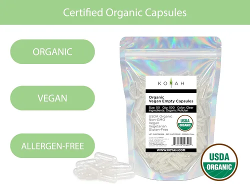 Miniatura 2 de KOYAH - Cápsulas orgánicas vacías de pululan, tamaño 00, 500 unidades Certificado orgánico, vegano, sin gluten, sin OMG, sin alérgenos, ideal