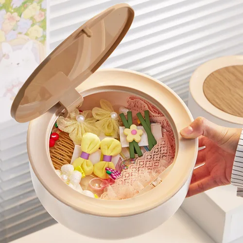 Miniatura 6 de PHILISENMALL Round Shape Hair Tie Container Box with Lid Portable Large Capacity Small Items Storage Containers Modern Style Space-saving Plastic