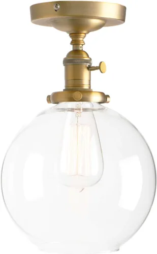 Miniatura 5 de PERMO Lámpara de techo vintage con 1 lámpara colgante con cristal transparente de globo de 7.9 pulgadas (cepillado)