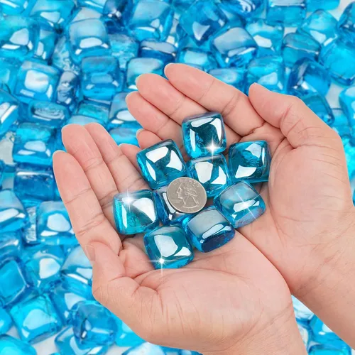 Miniatura 3 de Mr. Fireglass Cubos de vidrio para fuego de 1 pulgada para chimenea, hoguera y paisajismo, 10 libras de alto brillo azul caribeño