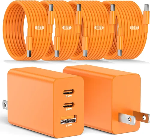 Miniatura 20 de Susnwere Cargador de pared USB C de 65 W para Samsung S26 Ultra, 3 puertos de 100 W PD rápida 3.0 tipo C carga con cable USB C de 3/6/10/10 pies