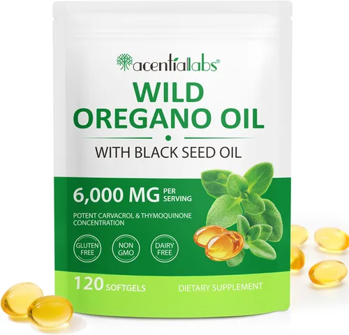 NIFEISHI Aceite de orégano con aceite de semilla negra, 2 en 1 cápsulas de aceite de orégano de 6000 mg orgánico, 165 mg de Carvacrol, fácil de