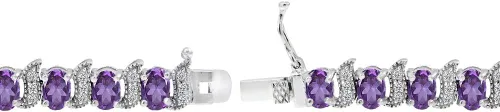 Miniatura 4 de B. BRILLIANT Pulsera de plata de ley genuina, creada o simulada con piedras preciosas ovaladas y S para mujer