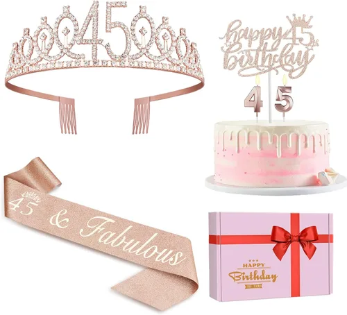 Miniatura 33 de Decoraciones de cumpleaños de 24 años para mujeres, incluyendo banda de cumpleaños, tiara/corona, velas numéricas y decoración de pastel, regalos