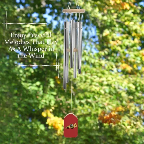 Miniatura 5 de Carillón de viento para excavadora de retroexcavadora de construcción con 6 tubos de aluminio para exteriores, decoración colgante de jardín