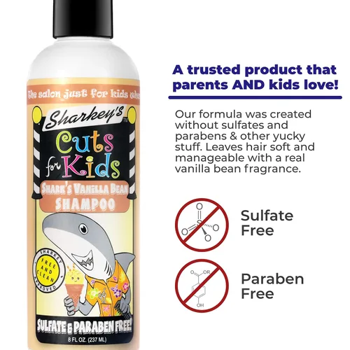 Miniatura 4 de Champú y acondicionador para niños con aroma a vainilla de Sharkey con clip de mochila de felpa Baby Shark o clip para lonchera – sin sulfatos y sin